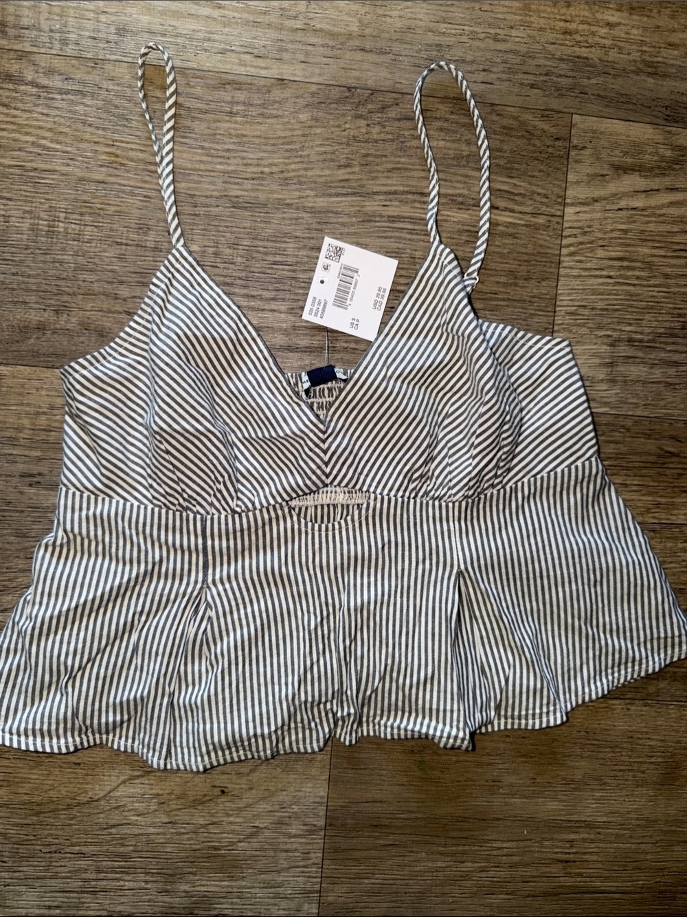 American Eagle Outfitters Striped Spaghetti Strap Peplum Cami - Blue & White
